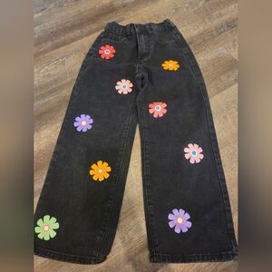 SHEIN Black Jeans with Colorful Floral Accents